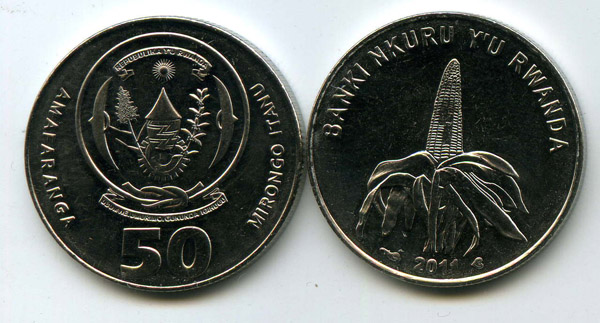Монета 50 франков 2011г Руанда