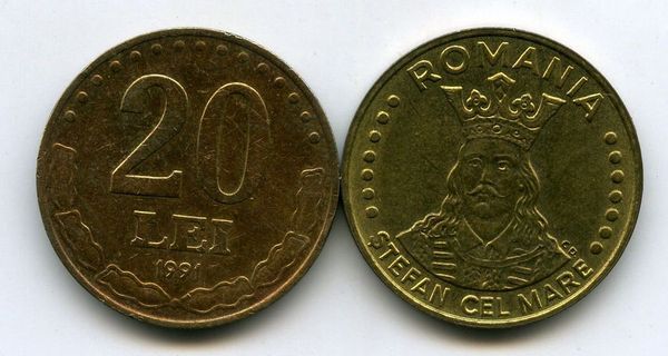 Монета 20 лей 1991г Румыния