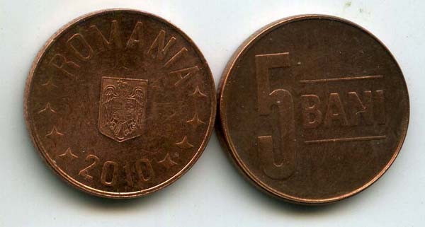 Монета 5 бани 2010г Румыния