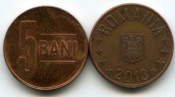 Монета 5 бани 2013г Румыния