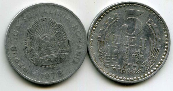 Монета 5 лей 1978г Румыния