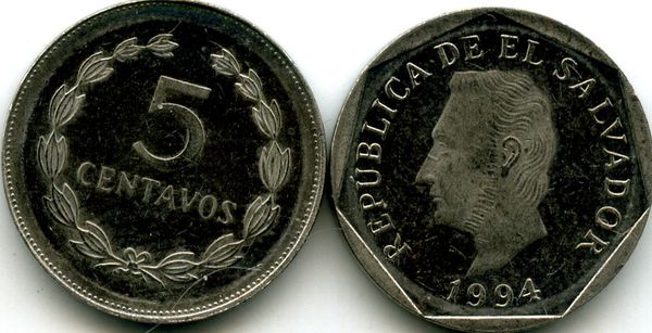 Монета 5 сентаво 1994г Сальвадор