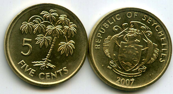 Монета 5 центов 2007г Сейшеллы