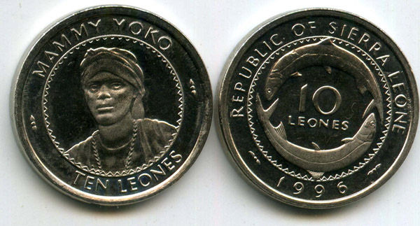 Монета 10 леоне 1996г Сьерра-Леоне