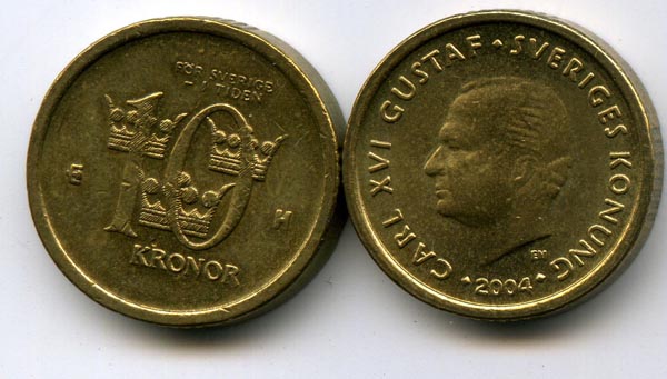 Монета 10 крон 2004г Швеция