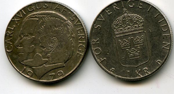 Монета 1 крона 1979г Швеция