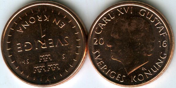 Монета 1 крона 2016г Швеция