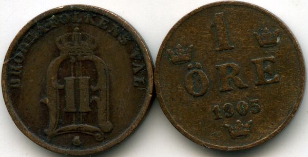 Монета 1 эрэ 1903г Швеция