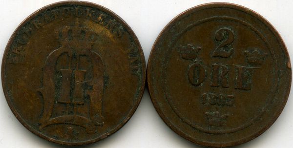 Монета 2 эрэ 1883г Швеция