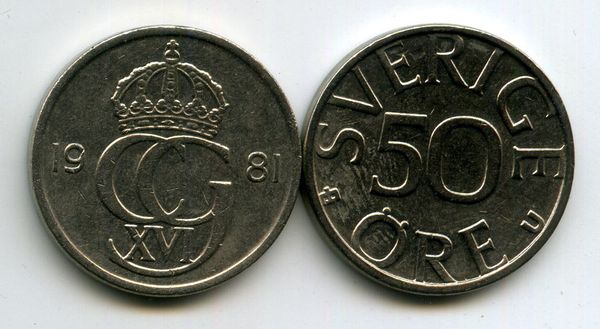Монета 50 эрэ 1981г Швеция