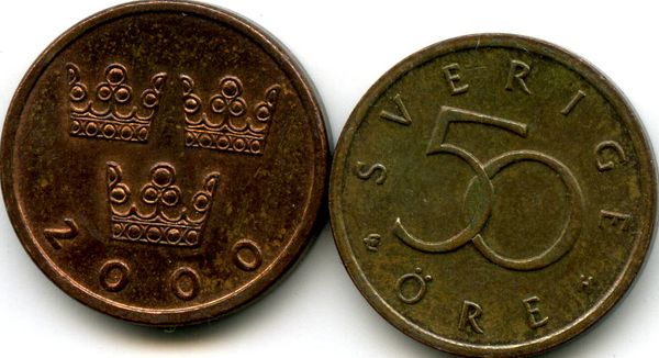 Монета 50 эрэ 2000г Швеция