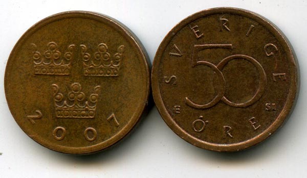 Монета 50 эрэ 2007г Швеция