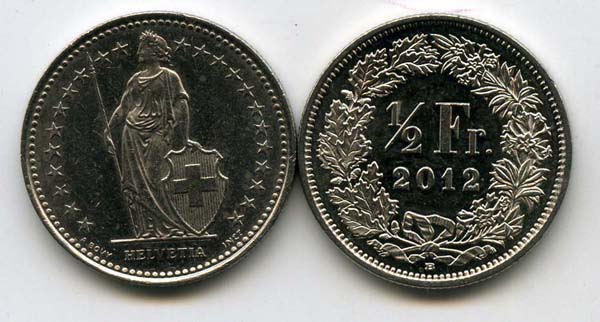 Монета 1/2 франка 2012г Швейцария