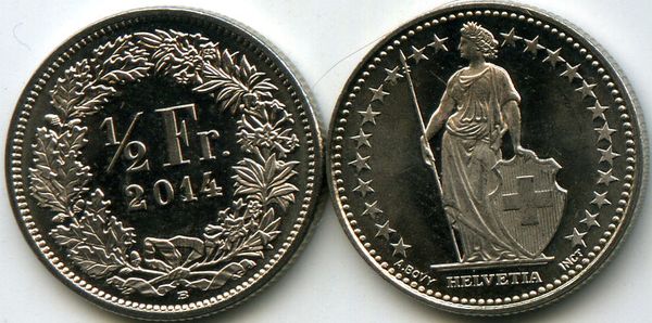 Монета 1/2 франка 2014г Швейцария