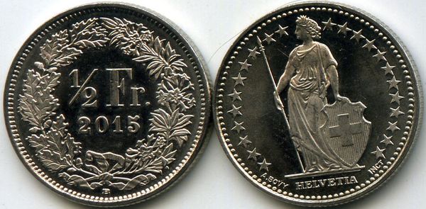 Монета 1/2 франка 2015г Швейцария