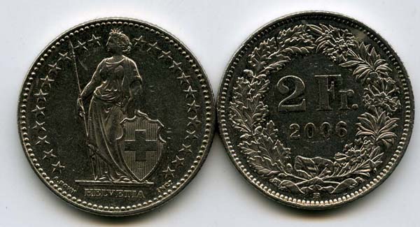 Монета 2 франка 2006г Швейцария