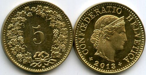 Монета 5 раппен 2013г Швейцария