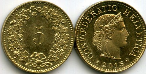 Монета 5 раппен 2015г Швейцария
