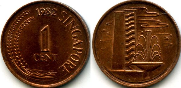 Монета 1 цент 1982г Сингапур