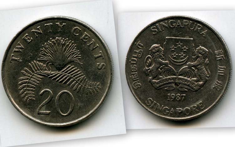 Монета 20 центов 1987г Сингапур