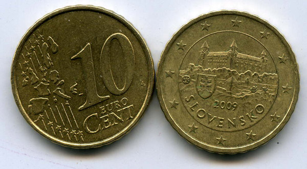 Монета 10 евроцент 2009г Словакия