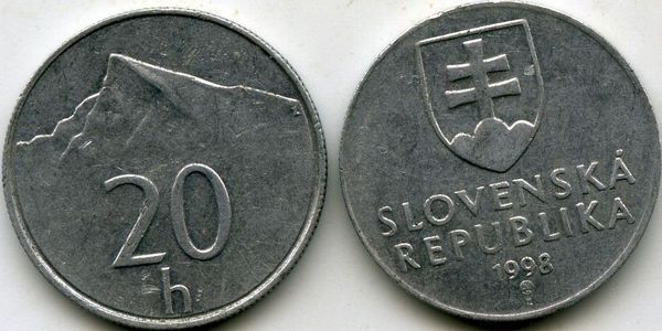 Монета 20 геллеров 1998г Словакия