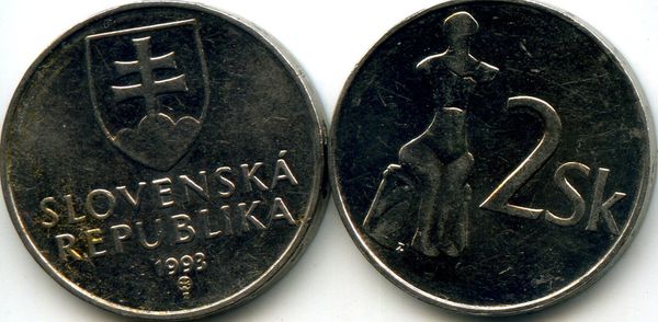 Монета 2 кроны 1993г Словакия