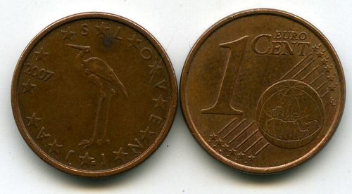 Монета 1 евроцент 2007г Словения
