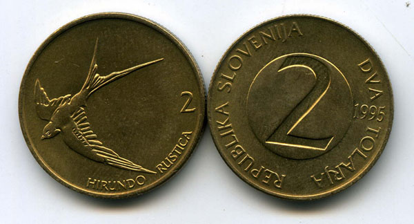 Монета 2 толара 1995г Словения