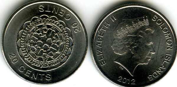 Монета 20 центов 2012г Соломоновы Острова