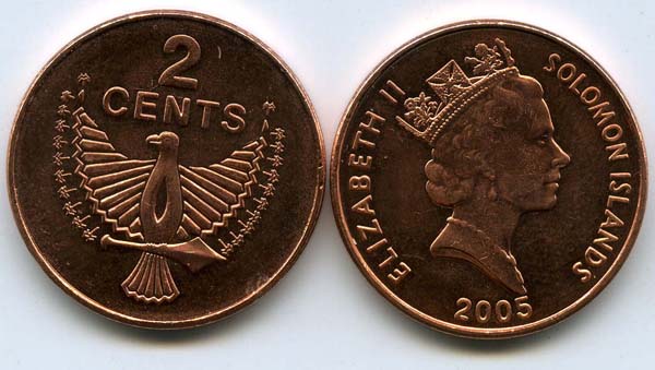 Монета 2 цента 2005г Соломоновы Острова