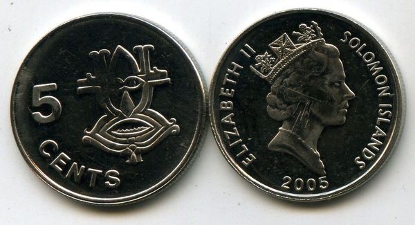 Монета 5 центов 2005г Соломоновы Острова