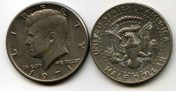 Монета 0,5 доллар 1971г орёл США