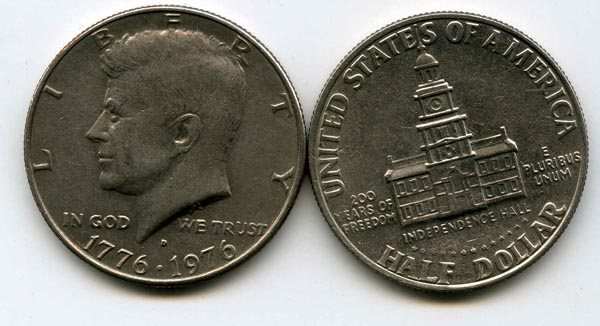 Монета 0,5 доллар 1976г Д 200 лет США