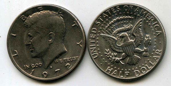 Монета 0,5 доллар 1972г Д орёл США