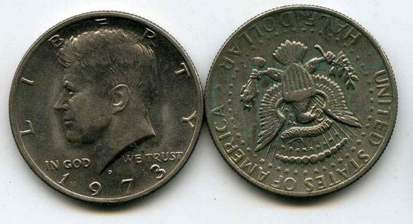 Монета 0,5 доллар 1973г Д орёл США