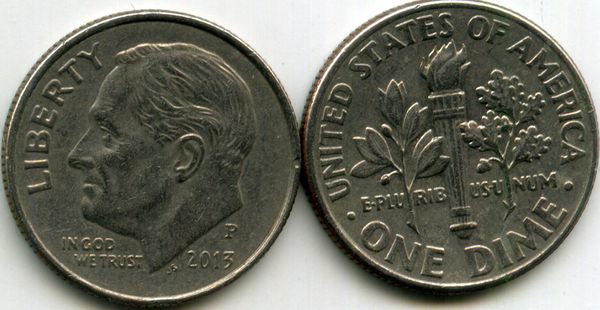 Монета 10 центов 2013г Р США