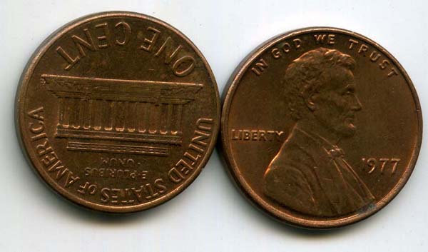 Монета 1 цент 1977г Д США