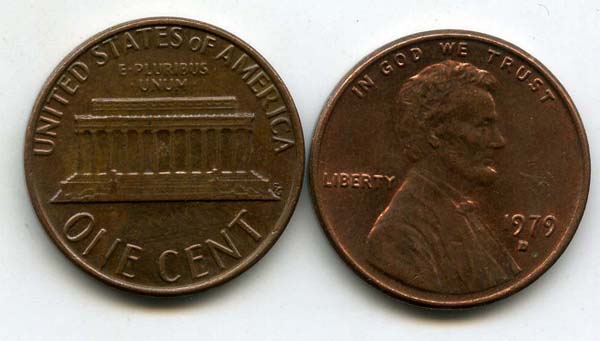 Монета 1 цент 1979г БЗМД США