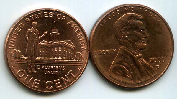 Монета 1 цент 2009г Д карьера юриста США
