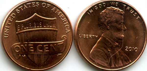 Монета 1 цент 2010г БЗМД США