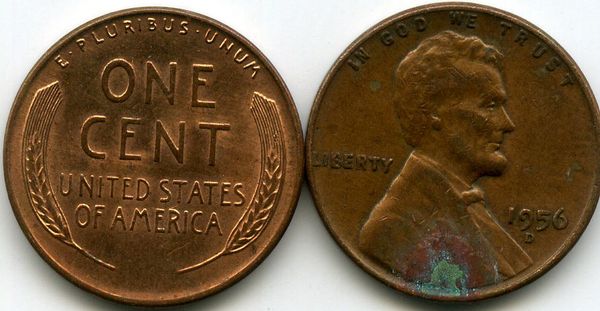 Монета 1 цент 1956г D США
