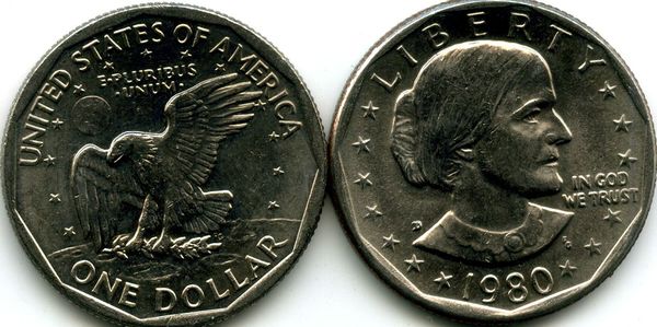 Монета 1 доллар 1980г D США