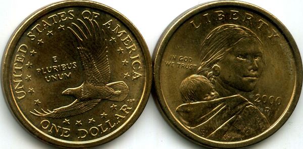 Монета 1 доллар 2000г D Сакагавея США