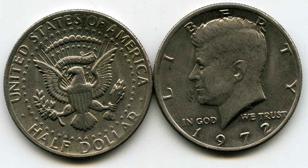 Монета 0,5 доллар 1972г орёл США