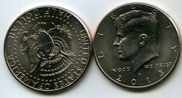 Монета 0,5 доллар 2013г P орёл США