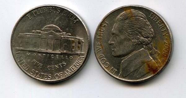 Монета 5 центов 2000г Р США