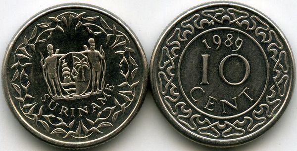 Монета 10 центов 1989г Суринам