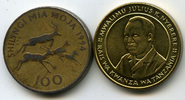 Монета 100 шиллингов 1994г Танзания