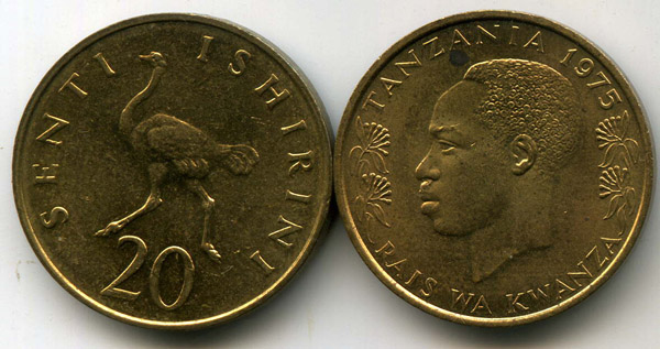 Монета 20 центов 1975г Танзания